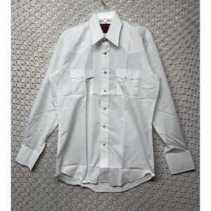 Vintage Rustler Western Shirt  Sz XL Tails 15.5 White Pearls Snaps Cowboy Rodeo